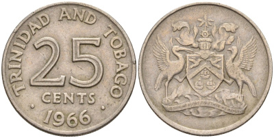 Тринидад и Тобаго 25 центов 1966 герб KM 4 медно-никель 4596-513