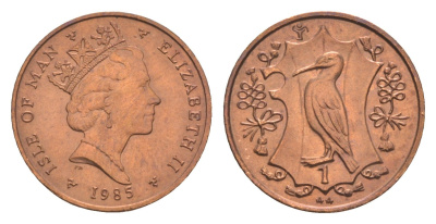 Остров Мэн 1 пенни 1985 PM, Елизавета II (1952-2022) KM 143 бронза UNC 4651-353