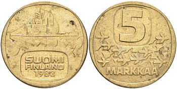 ФИНЛЯНДИЯ 5 МАРОК 1983 N ЛЕДОКОЛ KM 57 алюминиевая бронза 4556-856