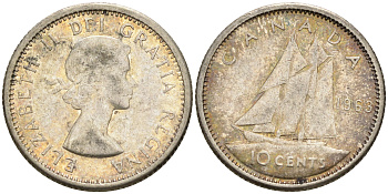 Канада 10 центов 1963 Елизавета II, парусник KM 51 серебро    4147-343