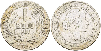 Бразилия 2000 рейс 1926 голова Свободы вправо KM 526 серебро 98-831