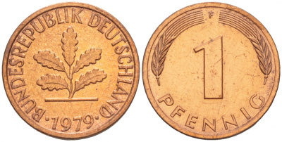 ФРГ 1 ПФЕННИГ 1979 F KM 105, J.380 сталь плакированная медью 4532-1262