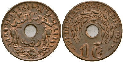 Нидерландская Восточная Индия, Гельдерланд (Gelderland) 1 цент 1945 KM 317 бронза 4132-155