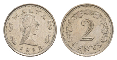 Мальта 2 цента 1972 Пентесилея, царица амазонок KM 9 медно-никель aUNC 4632-851