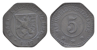 Нойштадт 5 пфеннигов 1917 Funck 374.1, Men18 23348.1 цинк 4639-141