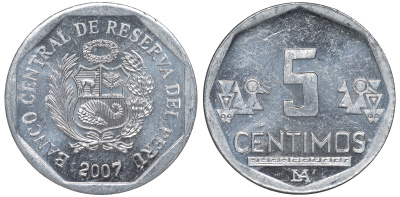 Перу 5 сентимо 2007 LIMA KM 304.4a алюминий aUNC 4189-964