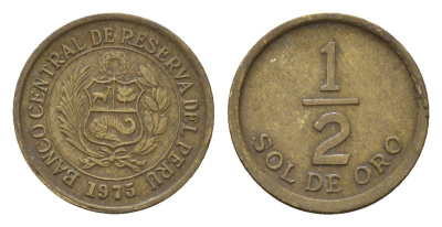 Перу 1/2 соль 1975 KM 265 латунь 4674-1069