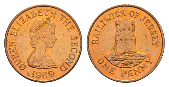 Джерси 1 пенни 1989 Елизавета II (1952-2022), башня Святого Клемента KM 54 бронза UNC 4655-946