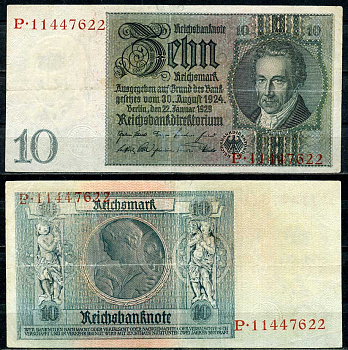 Германия 10 рейхсмарок 1929 Альбрехт Д. Тэер, буква B, серия P Pick 180 a, Ros. 173е  бумага   8613-40-2-1