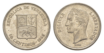 Венесуэла 50 сентимо 1985 Симон Боливар Y 41 никель 4582-1014