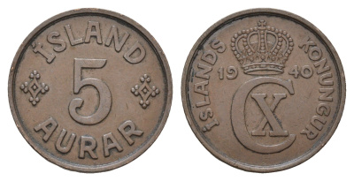Исландия 5 эйре 1940 KM 7 бронза 4652-1224