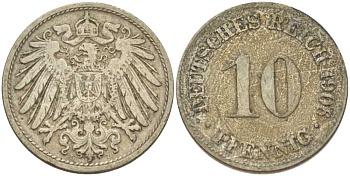 Германия 10 пфеннигов 1906 D KM 12, J. 13, Weege 8 медно-никель 259-912
