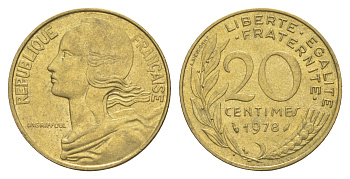 Франция 20 сантимов 1978 KM 930 алюминиевая бронза 4539-634