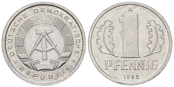 ГДР 1 пфенниг 1983 A KM 8.2 алюминий aUNC 201-621
