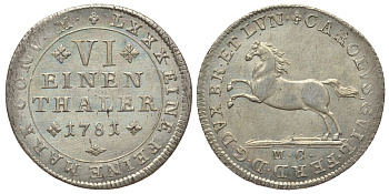 Брауншвейг-Вольфенбюттель 1/6 талера 1781 МС, вес 5,09 гр., КМ 1001 серебро 413-823