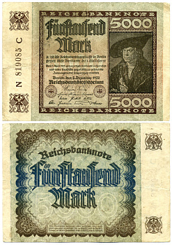 ГЕРМАНИЯ 5000 МАРОК 1922 2 ДЕКАБРЯ 1922 Pick 79 бумага 6262-1-3-1