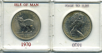 Остров Мэн 1 крона 1970 кошка Мэна, в оригинальной пластиковой коробке KM 18 медно-никель UNC 6-6-1-41