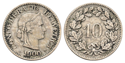 Швейцария 10 раппенов 1900 KM 27 медно-никель 4682-919