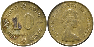 Гонконг 10 центов 1983 Елизавета II (1952-) KM 49 никель латунь 4387-256