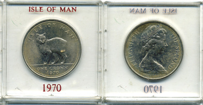 Остров Мэн 1 крона 1970 кошка Мэна, в оригинальной пластиковой коробке KM 18 медно-никель UNC 6-6-1-41