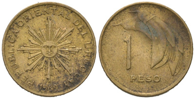 Уругвай 1 песо 1969 KM 52 алюминиевая бронза aUNC 4618-636