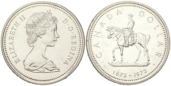 Канада 1 доллар 1973 100 лет конной полиции Канады KM 83 серебро BU 00-1067-1-33