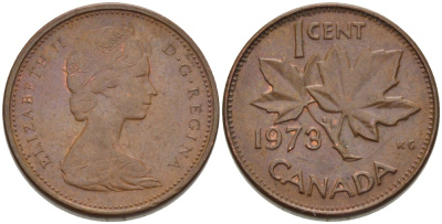 Канада 1 цент 1973 Елизавета II (1952-2022), кленовый лист KM 59.1 бронза 3334-1167