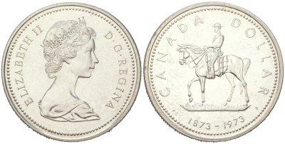 Канада 1 доллар 1973 100 лет конной полиции Канады KM 83 серебро BU 00-1067-1-33