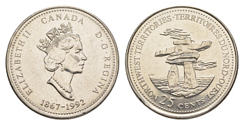 Канада 25 центов 1992 125 лет Конфедерации Канада - Северо-Западные территории KM 212 никель UNC 4637-854