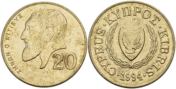 Кипр 20 центов 1994 KM 62.2 никель латунь 4140-842