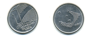 Бразилия 1 крузейро 1990 KM 617 нержавеющая сталь aUNC 93-754