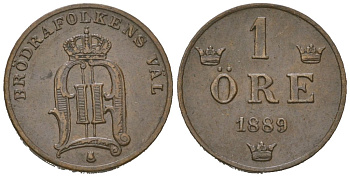Швеция 1 эре 1889 Оскар II (1872-1907) KM 750 бронза 4611-332