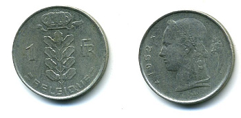 БЕЛЬГИЯ 1 ФРАНК 1952 BELGIQUE KM 142.1 медно-никель 62-2514