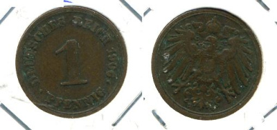 ГЕРМАНИЯ 1 ПФЕННИГ 1906 E KM 10, J. 10 медь 701-241