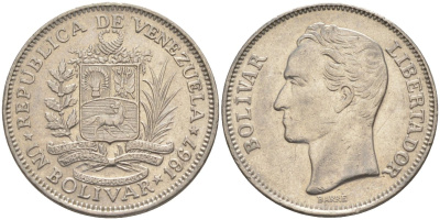 Венесуэла 1 боливар 1967 Симон Боливар KM 42 никель 219-1126