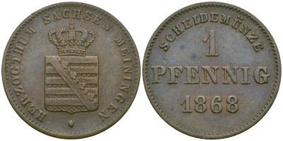Саксен-Мейнинген 1 пфенниг 1868 Георг II (1866-1914) KM 173 медь 99-632