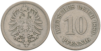 Германия 10 пфеннигов 1889 E, старогербовка KM 4, J.4 медно-никель 4175-452