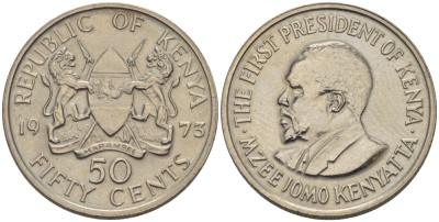 Кения 50 центов 1973 Джомо Кениата KM 13 медно-никель 67-511