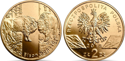 Польша 2 злотых 2013 MW, серия сохраним природу, зубр KM 878 нордик UNC 4676-1035