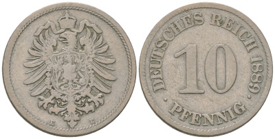 Германия 10 пфеннигов 1889 E, старогербовка KM 4, J.4 медно-никель 4175-452
