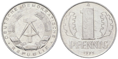 ГДР 1 пфенниг 1975 A KM 8.1 алюминий 201-354