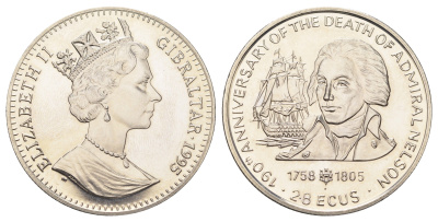Гибралтар 2,8 экю 1995 190 лет со дня смерти Нельсона KM 494 медно-никель BU 11-087-44