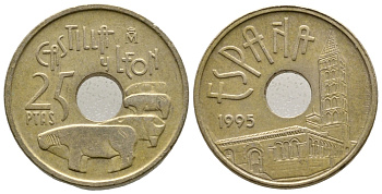 Испания 25 песет 1995 Кастилья и Леон (Castilla y Leon), Хуан Карлос I (1975-2014) KM 948 латунь 4609-367