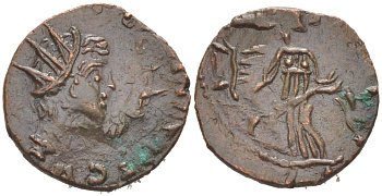 Римская Империя, императоры в Галлии антониниан 273 - 274 Тетрик II, C PIV ESV TETRICVS CAES, бюст цезаря / PAX AVG, Пация, персонификация мира, локальная чеканка в Галлии RIC 247 биллон 1073-24-25