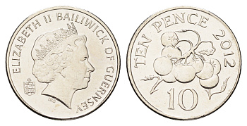 Гернси 10 пенсов 2012 год-тип, помидоры KM 149a сталь плакированная никелем UNC 4660-857