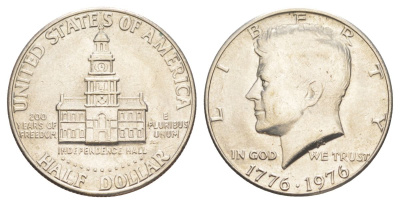США 1/2 доллара (50 центов) 1976 200 лет независимости, Джон Кеннеди KM 205 медь плакированная медно-никелем aUNC 4545-145
