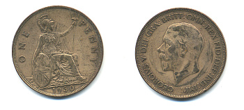Великобритания 1 пенни 1930 Георг V (1910-1936) КМ 838, Spink 4055 бронза 83-546