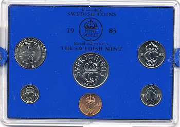 Швеция набор монетного двора из 6 монет 1983 в пластике, Карл XVI Густав (1973- ) KM MS27 UNC 5-4-2-63