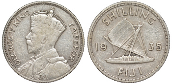 Фиджи 1 шиллинг 1935 Георг V (1910-1936), парусник KM 4 серебро    91-1024