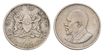 Кения 25 центов 1966 KM 3 медно-никель 26-752